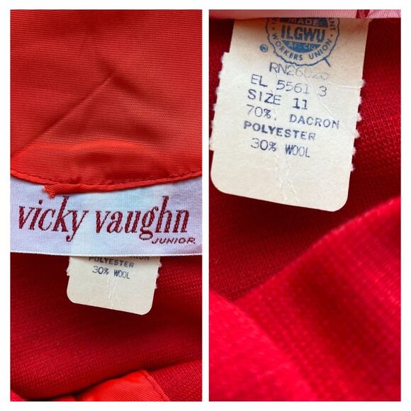 Vintage 60's Vicky Vaughn Junior Bright Red Drop Waist Dress - Junior's Size 11 - Picture 4 of 5